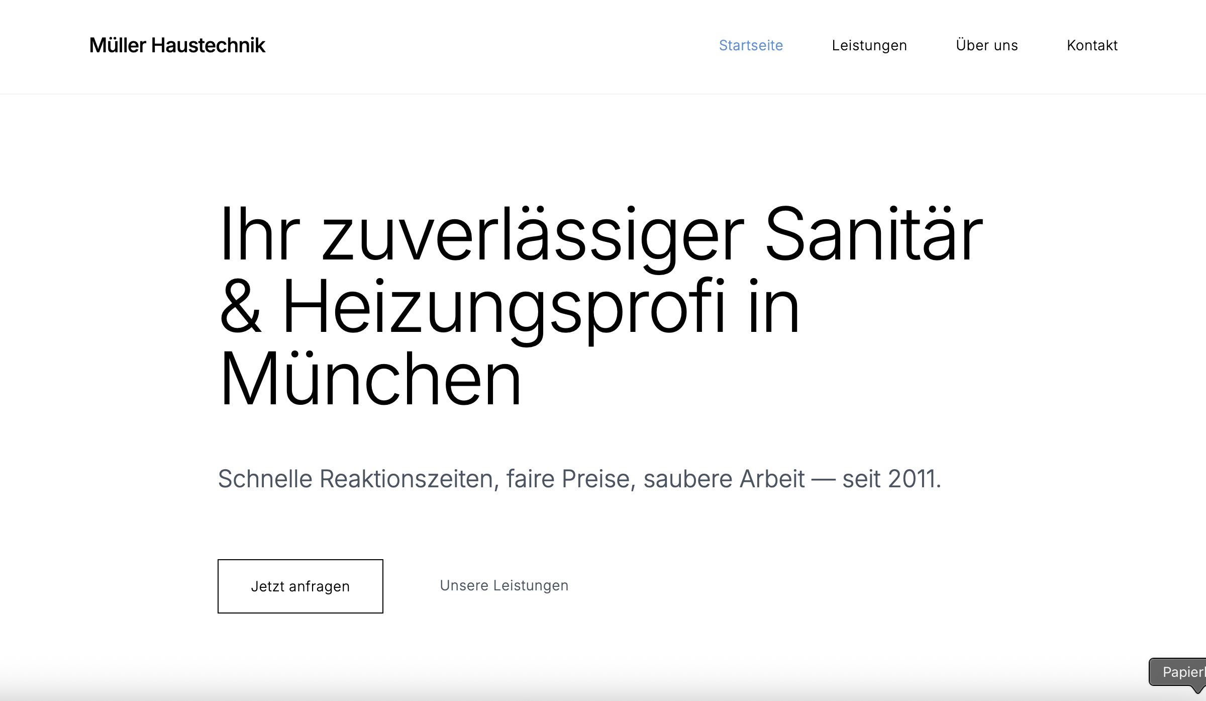 Minimalistisches Webdesign für Handwerker in München – Demo